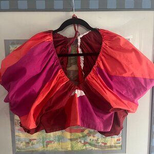 S/W/F Puff-Sleeve Cotton Crop Top-- NWOT Size XS
